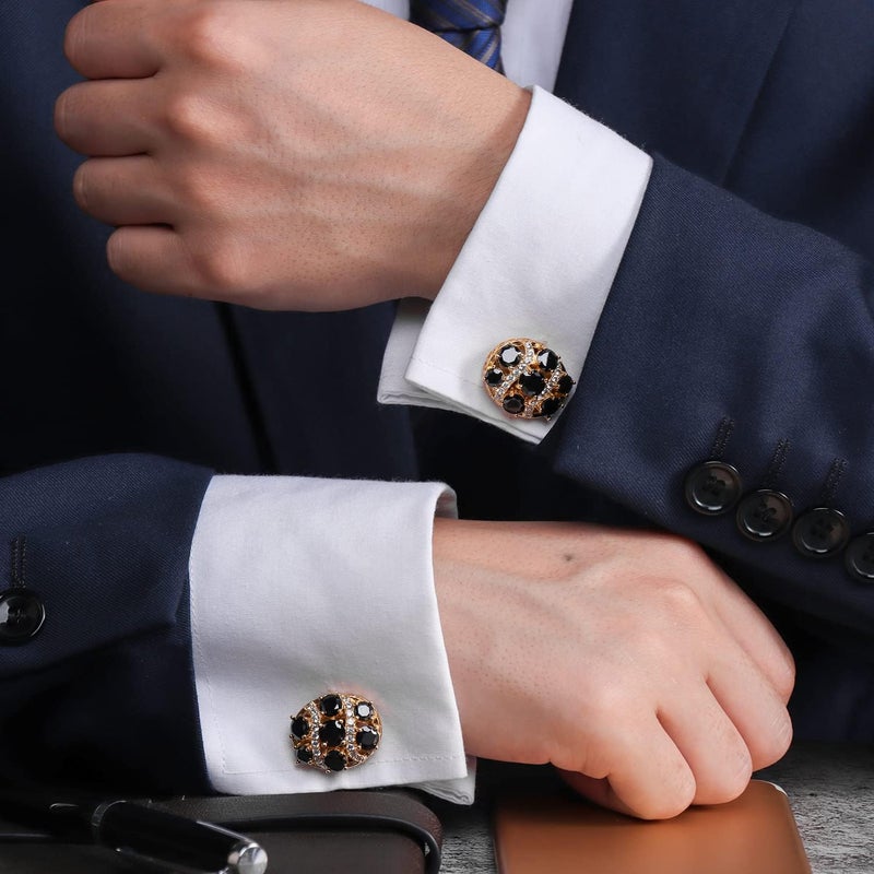 HAWSON Cufflinks for Men, Gold Diamond Crystal Cufflinks for Groom Husband Personalized Gifts, Mens Formal Wedding Business Cufflinks, Luxurious Gorgeous Cuff Links French Shirt Accessories - Image 2